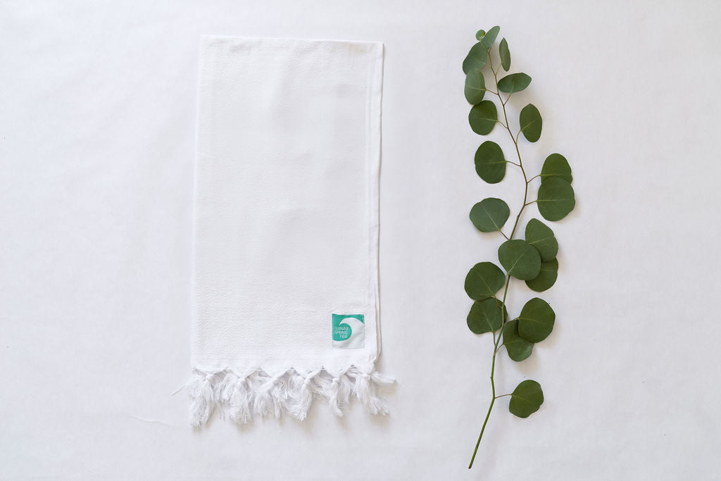 Small White Turkish Hand Towel - "Seafoam"