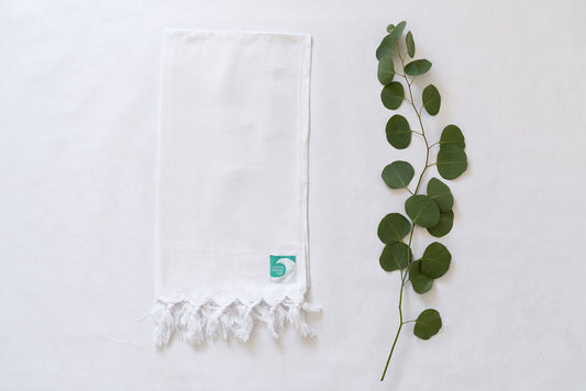 Small White Turkish Hand Towel - "Seafoam"